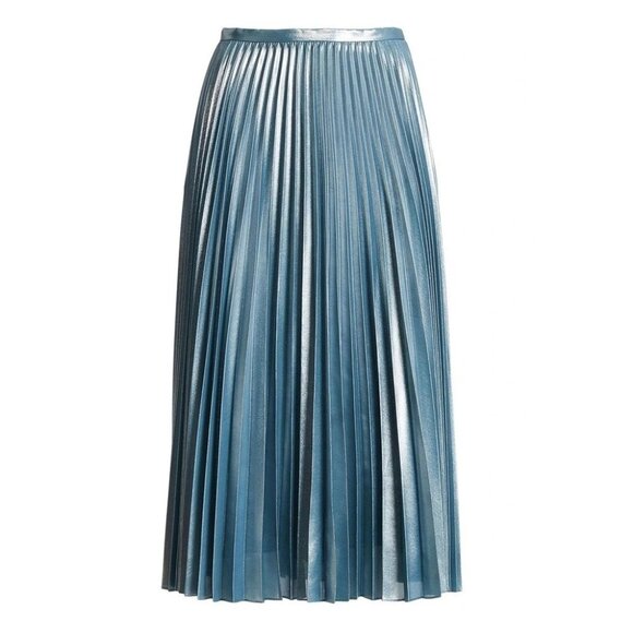 LAUREN RALPH LAUREN Ice Blue Aqua Pleated Metallic Chiffon Skirt - Picture 1 of 9
